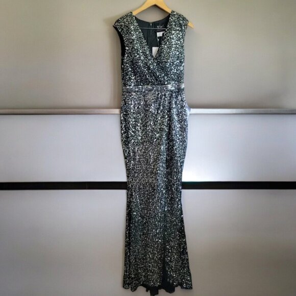NWT Mac Duggal Forest Green Sequin Embellished Thigh-High Trumpet Gown MSRP $450 - Picture 2 of 8